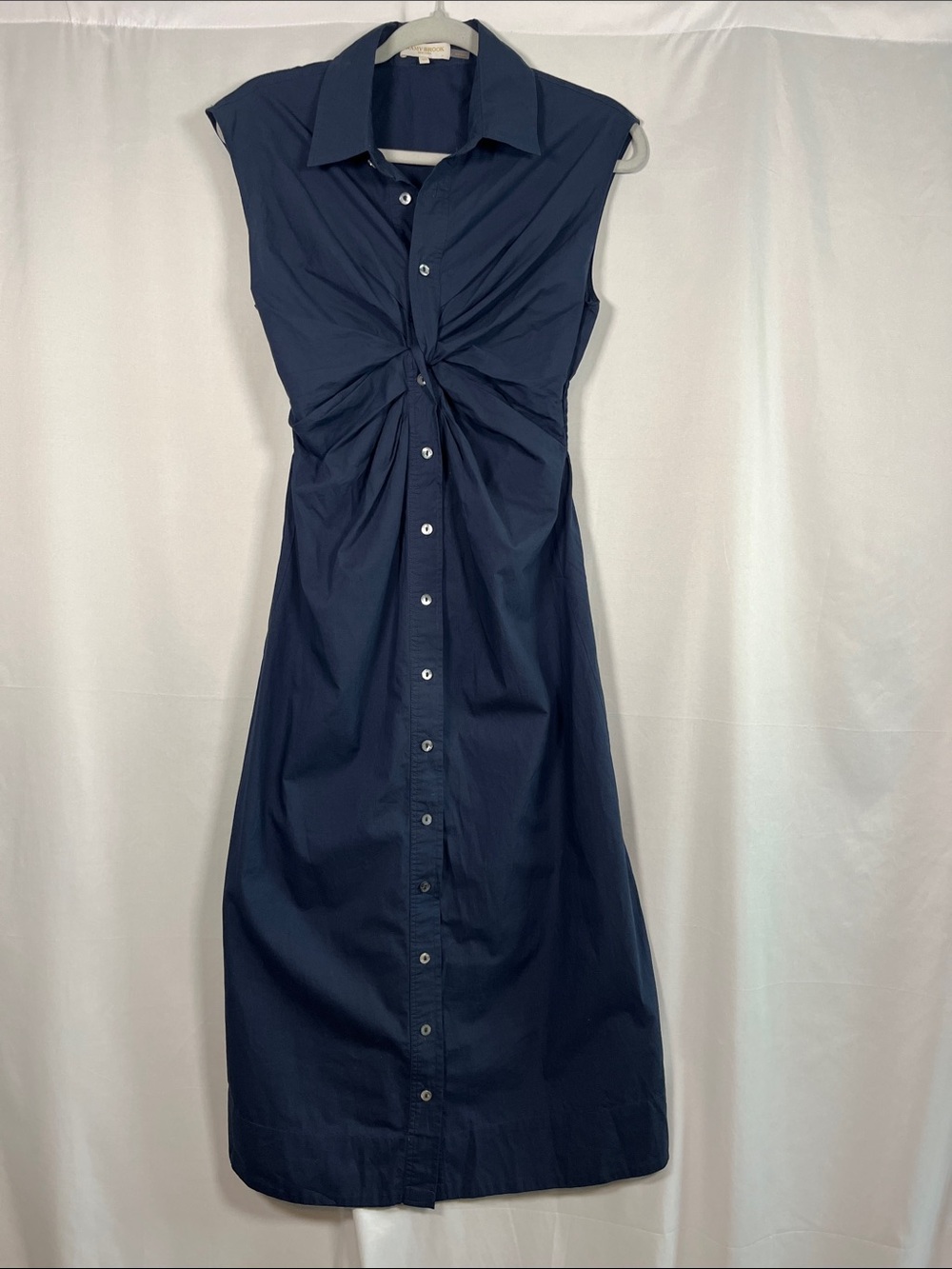 Ramy Brook milhal navy cotton poplin twist front shirt midi dress sz small - Picture 3 of 8